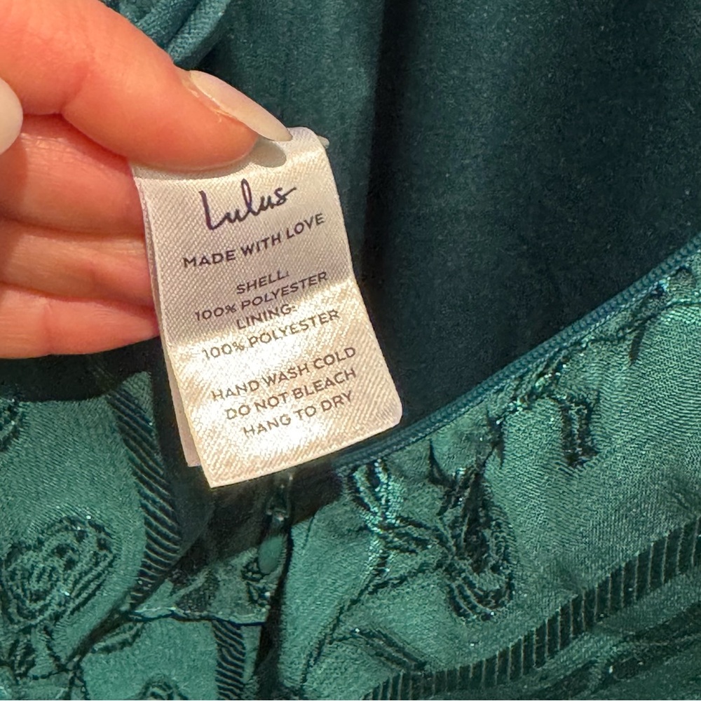 NWT Lulus- Stunning Glory Hunter Green Floral Jacquard Tiered Maxi Dress Small - Picture 8 of 13